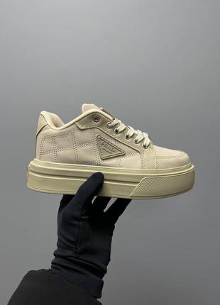 Кросівки prada macro re-nylon brushed leather sneakers ‘beige’  кроссовки10 фото