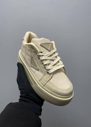 Кросівки prada macro re-nylon brushed leather sneakers ‘beige’  кроссовки7 фото