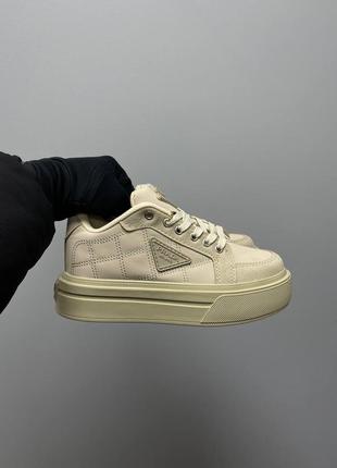 Кросівки prada macro re-nylon brushed leather sneakers ‘beige’  кроссовки3 фото