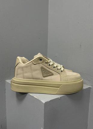 Кросівки prada macro re-nylon brushed leather sneakers ‘beige’  кроссовки2 фото