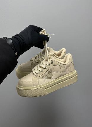 Кросівки prada macro re-nylon brushed leather sneakers ‘beige’  кроссовки