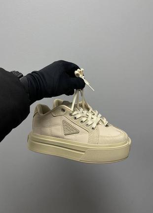 Кросівки prada macro re-nylon brushed leather sneakers ‘beige’  кроссовки4 фото