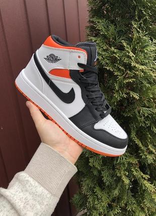 Кросівки nike air jordan 1 retro white black orange1 фото