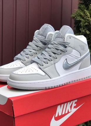 Кросівки nike air jordan 1 retro white grey silver2 фото