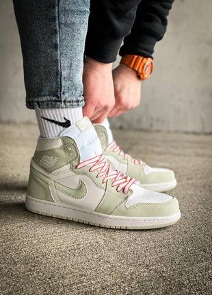 Мужские высокие кожаные кроссовки nike air jordan 1 "seafoam green"#найк1 фото