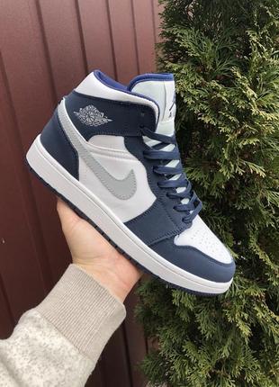 Кросівки nike air jordan 1 retro white blue grey1 фото