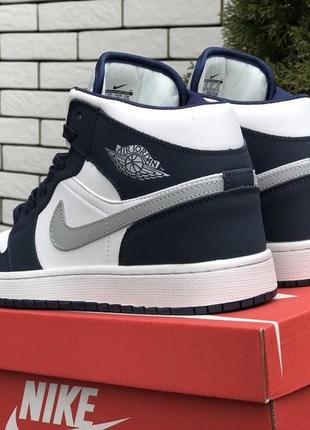 Кросівки nike air jordan 1 retro white blue grey3 фото