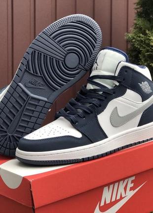 Кросівки nike air jordan 1 retro white blue grey4 фото