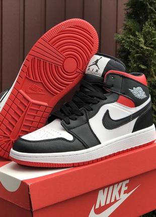 Кросівки nike air jordan 1 retro white black red4 фото