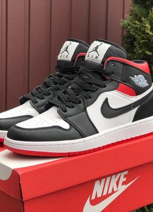 Кросівки nike air jordan 1 retro white black red2 фото