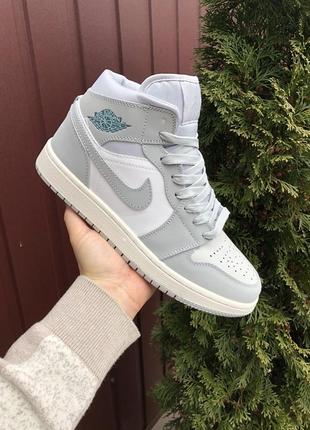 Кросівки nike air jordan 1 retro white cream grey blue1 фото