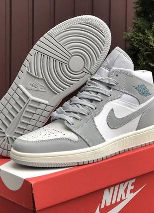 Кросівки nike air jordan 1 retro white cream grey blue4 фото