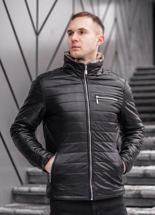 Куртка из эко-кожи чёрная мужская зимняя1 фото