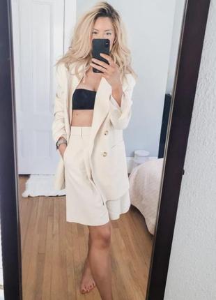 Оверсайз жакет  zara лляний молочний пісочний бежевий s, m, l