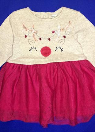 Красивое новогоднее платьице с люрексом"сооl club" (9-12мес)