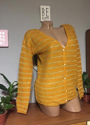 Теплый свитер с мохером, в полоску и с блеском,с вырезом v2 фото