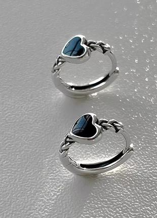 Серьги сердечко серебро 925 покрытие милые сережки колечки чёрное сердце1 фото