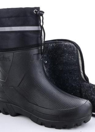 Легенькі практичні теплі чоловічі черевики з піни чорного кольору зі зйомним утеплювачем на штучному хутрі!2 фото