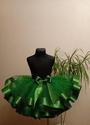Спідничка зелена пишна фатінова костюм ялинка, весна, лісова фея жабка1 фото