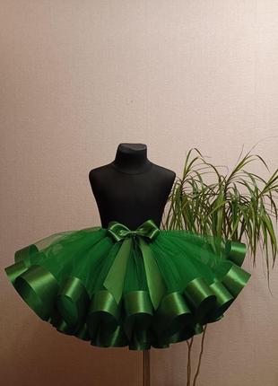 Спідничка зелена пишна фатінова костюм ялинка, весна, лісова фея жабка2 фото