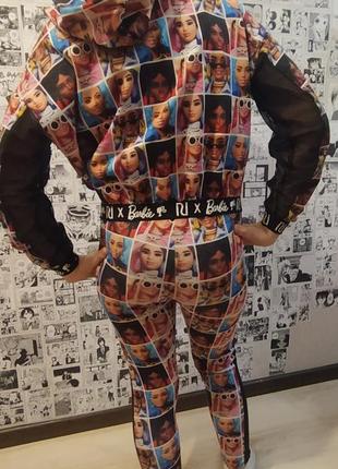Костюм тройка barbie лосины+топ+кофта  9-10лет