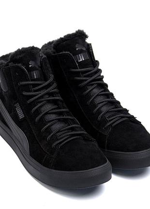 Зимові шкіряні чоловічі кросівки / черевики puma black leather