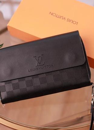 Мужская барсетка louisvuitton коричневая с клапаном и натуральной кожи