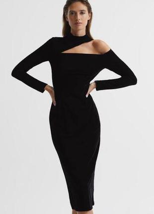 Черное длинное трикотажное платье, теплое зимние платье в рубчик1 фото