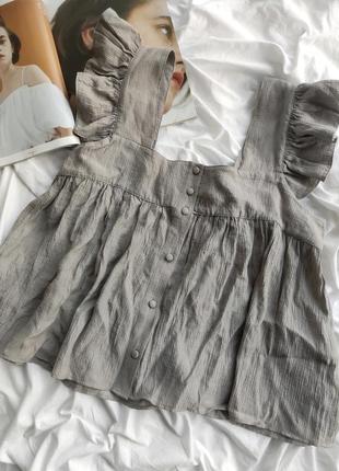 Нова блузка з оборками від zara, оригінал, блуза, сіра блузка, (бірка!)4 фото
