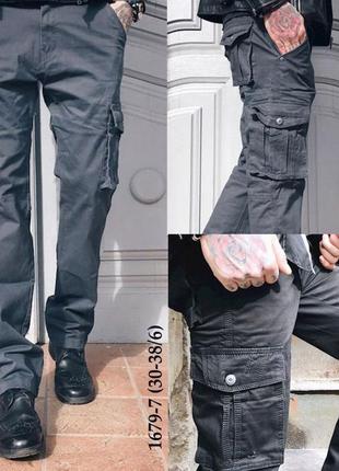 Мужские джинсы брюки карго милитари с накладными карманами4 фото