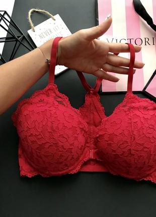 Оригинальный красный кружевной бюстгальтер  c пуш  / красный лифчик victoria’s secret 75 c