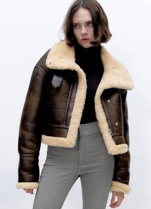 Укороченая женская дубленка, куртка авиатор зара, короткая зимняя косуха2 фото