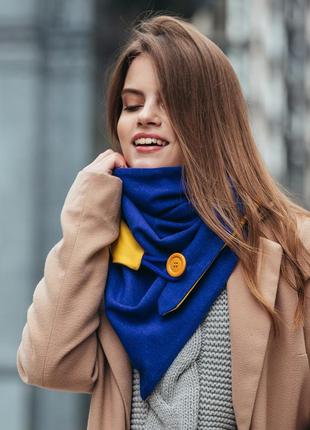 Шарф-бактус жовто-синій "единбург", жіночий шарф, великий жіночий шарф