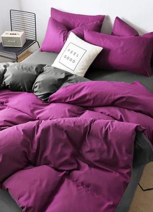 Семейный однотонный комплект постельного белья лиловый графитовый серый фиолетовый бязь голд люкс виталина
