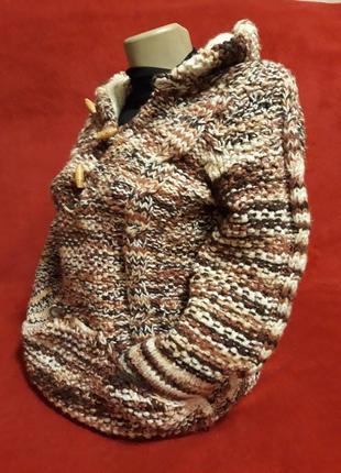 Шерстяной удлененный свитер/ толстовка с капюшоном ручная работа4 фото