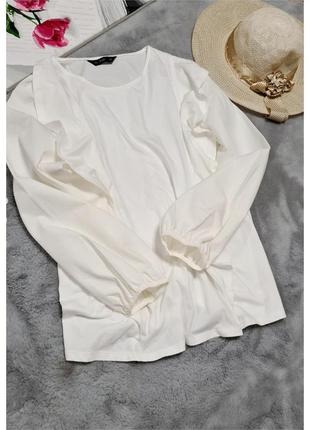 Белая хлопковая блуза с красивым объемным рукавом f&f