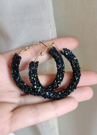 Серьги кольца синие черные сережки серёжки