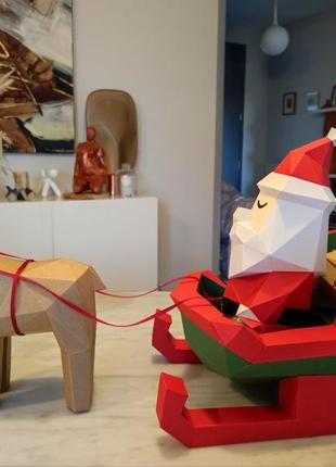 Набір паперкрафт papercraft новорічний декор олень санта санчата 3d
