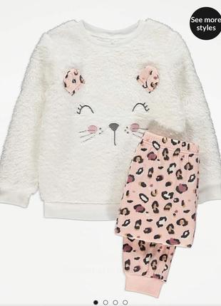 Флисовая теплая пижама для девочки джордж кошечка. подарочный набор .