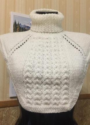 Теплий білосніжний в‘язаний воротник s/m/l