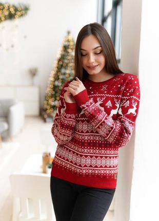 Жіночий светр, новорічний светр з оленями, family look, парні светри, светр для пари на новий рік, вовняний светр, теплий светр2 фото