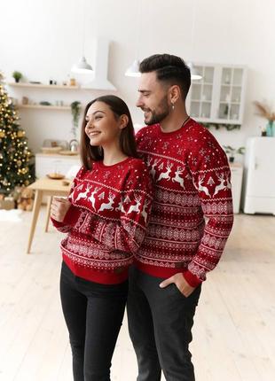 Жіночий светр, новорічний светр з оленями, family look, парні светри, светр для пари на новий рік, вовняний светр, теплий светр