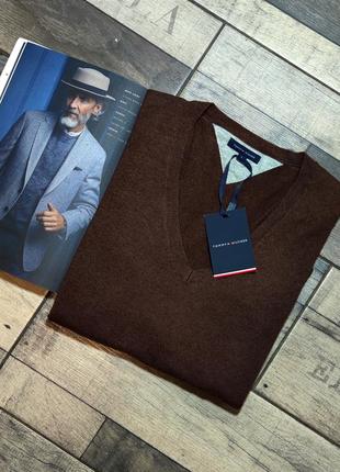 Мужской базовый коричнивый свитер с примесью кашемира tommy hilfiger оригинал размер м