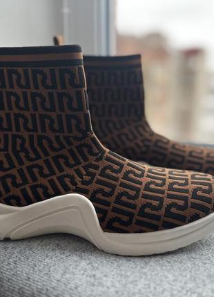Челсі river island нові кросівки чулки черевики сліпони коричневі трендові brown shoes mini геометричний малюнок