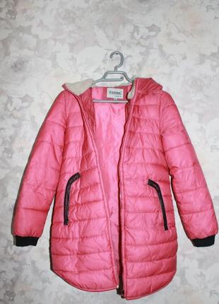Теплый розовый пуховик 13-14 лет