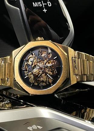 Годинники наручні механічні з автопідзаводом золотого кольору gusto skeleton
