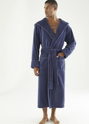 Чоловічий халат nusa з капюшоном синій