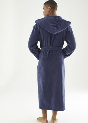 Чоловічий халат nusa з капюшоном синій4 фото