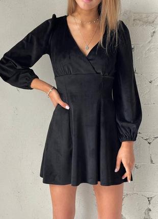 Бархатное черное мини платье, размер 42-44, 46-48