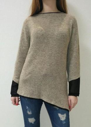 Пуловер бежевого цвета отделка сеткой италия